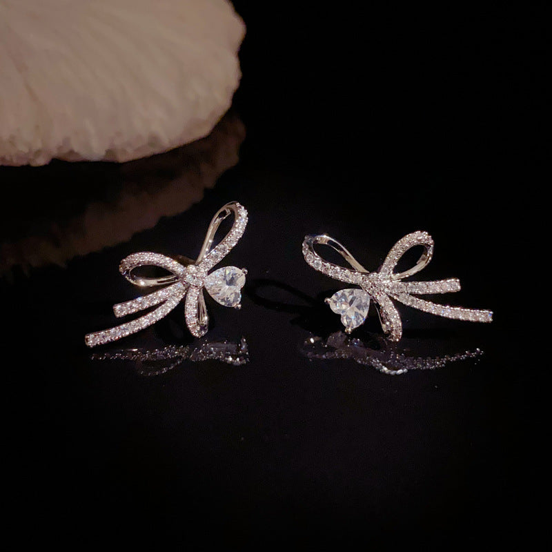 14K Gold-Plated Zircon Bowknot Stud Earrings – Elegant Design