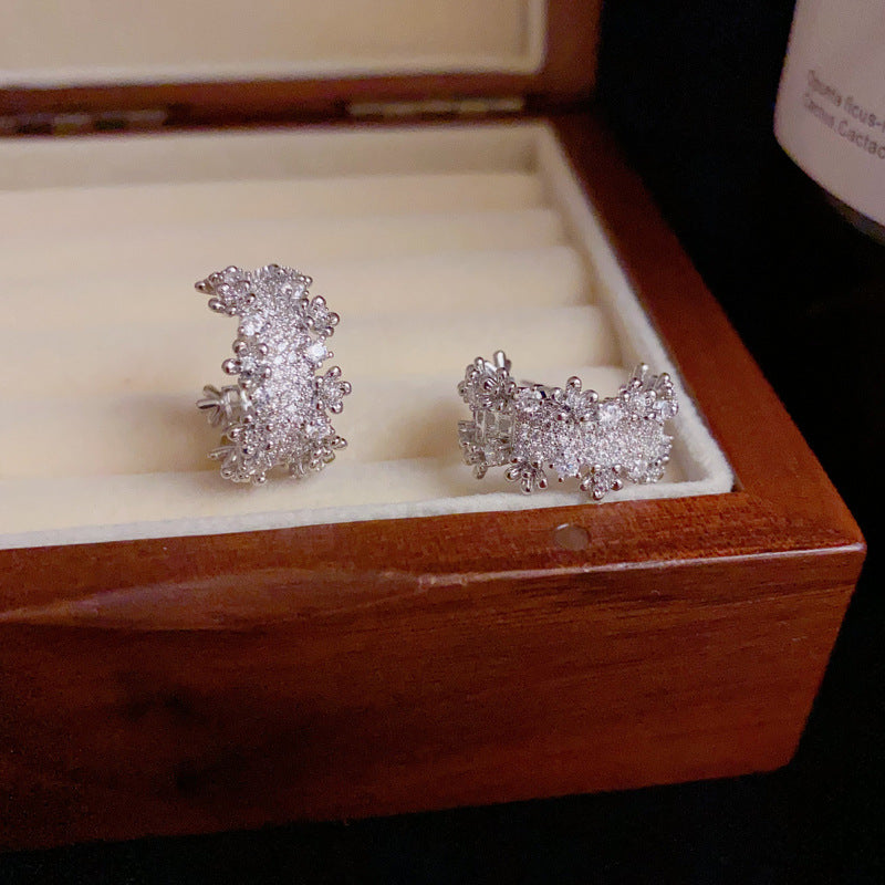 14K Gold Full Rhinestone C-Hoop Earrings – Sparkling Minimalist Style