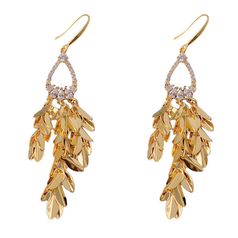Luxury Zircon Wheat Teardrop Tassel Drop Earrings – Elegant Design
