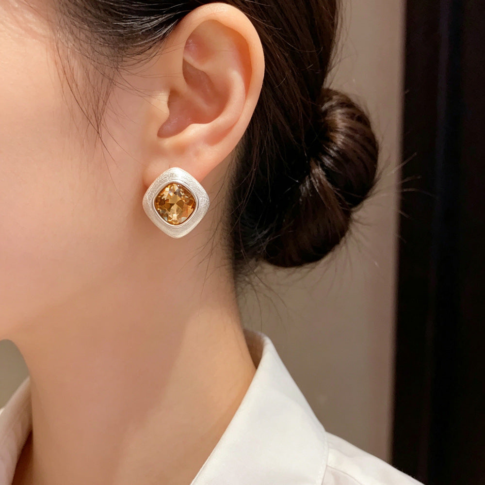 Eaioncol Brushed Rhombus Stud Earrings 14K Gold & Silver Plated