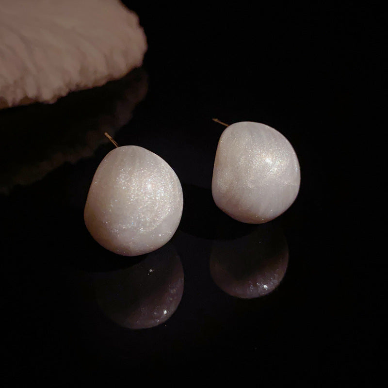 14K Gold-Plated White C-Shaped Stud Earrings – Minimalist Retro Design