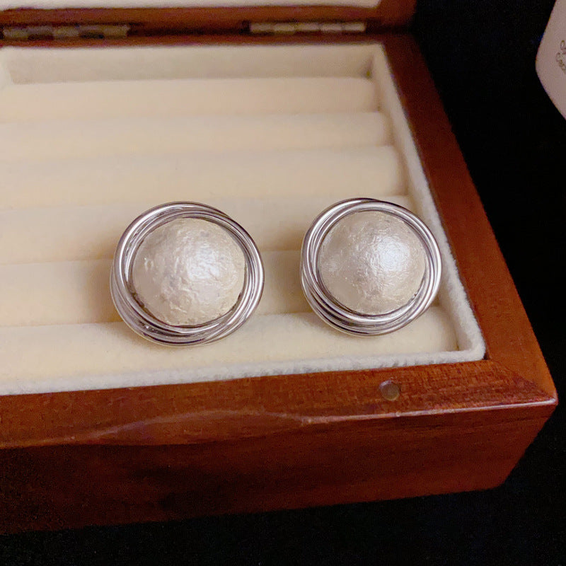 14K Gold Metal-Wrapped Cotton Pearl Stud Earrings – Elegant Design