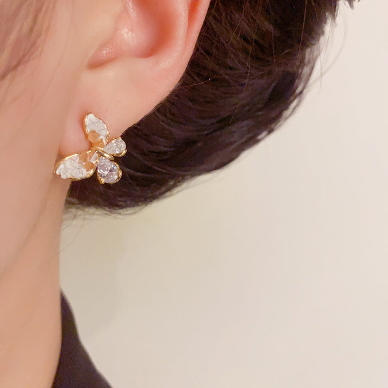 14K Gold Pink Gradient Butterfly Stud Earrings – S925 Silver Needle