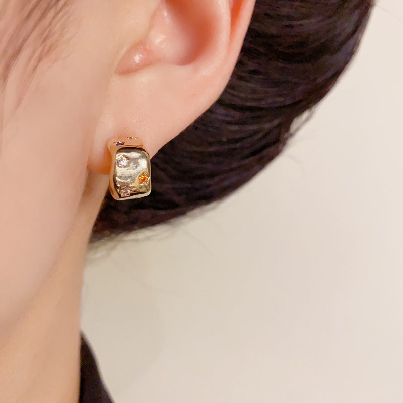 14K Gold-Plated Star Metal C-Shaped Hoop Earrings – Minimalist Design