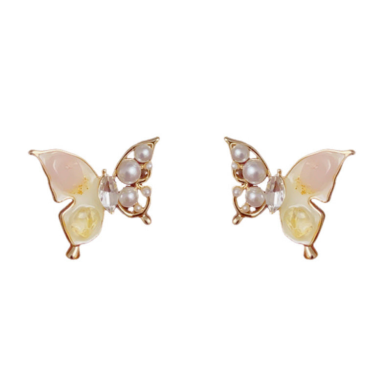 14K Gold-Plated Pearl & Butterfly Stud Earrings – Chic Korean Design