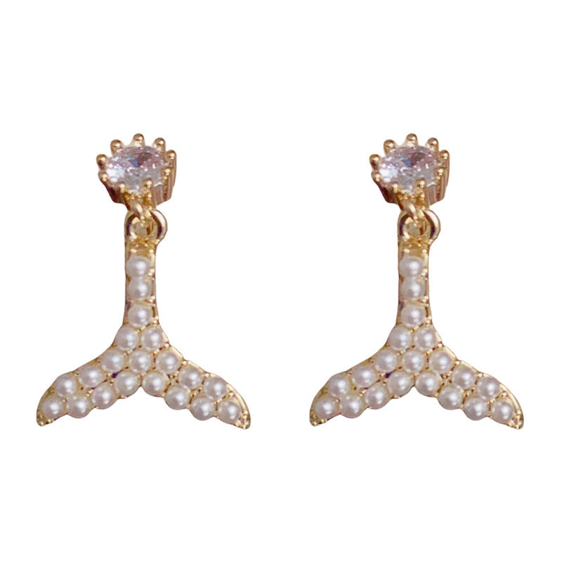 14K Gold-Plated Pearl Mermaid Tail Earrings– Elegant Minimalist Design