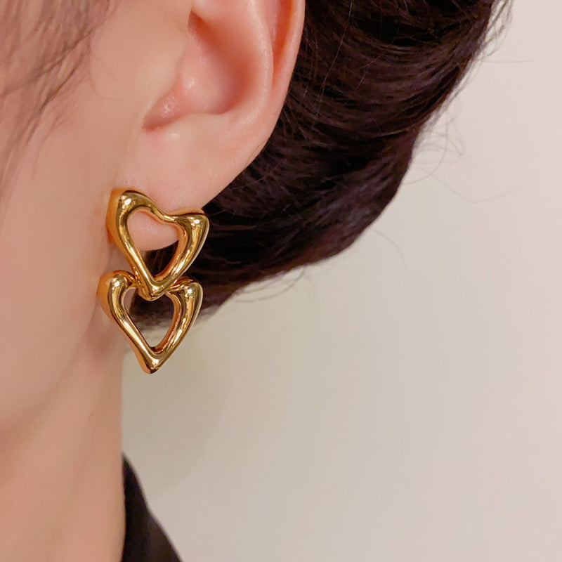 Luxury Double Heart Openwork Earrings – Elegant Design