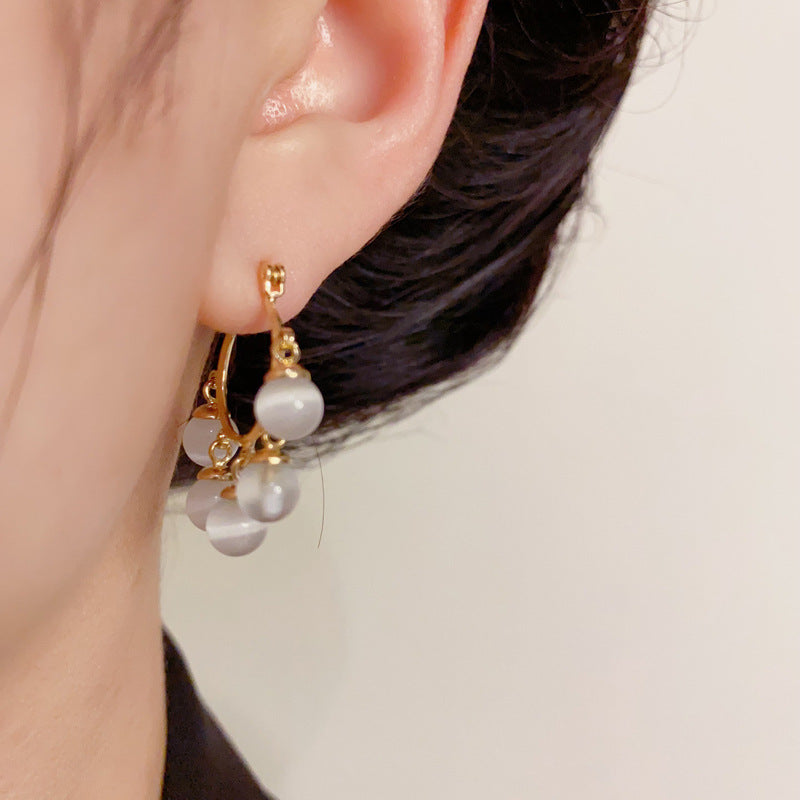 14K Gold-Plated Cat’s Eye Stone Tassel Ear Cuffs – Elegant Design