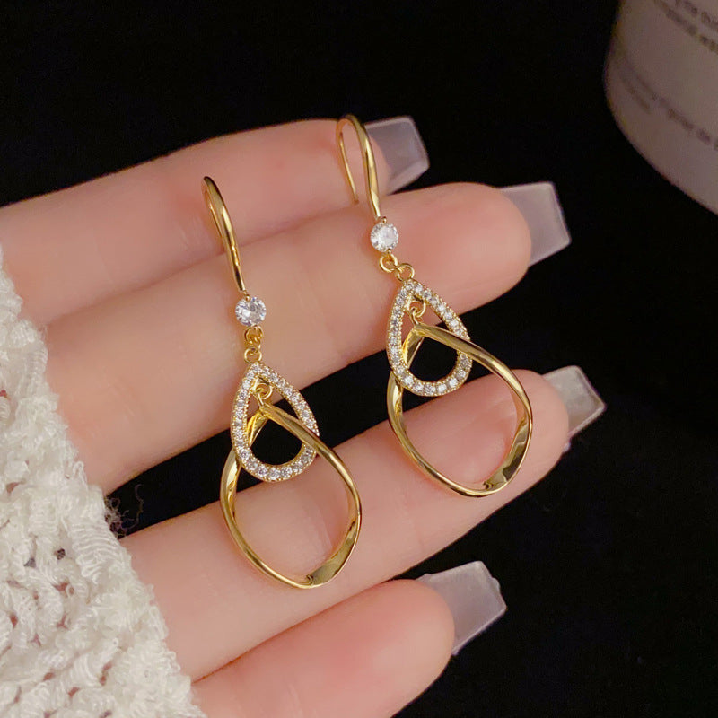 14K Gold-Plated Zircon WaterdropTassel Hook Earrings – Elegant Design