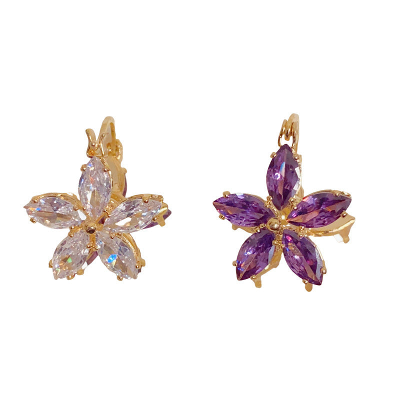 Elegant Zircon Double-Sided Petal Hoop Earrings – Minimalist Design