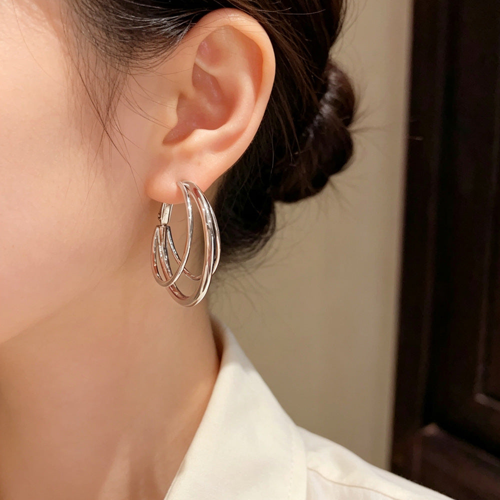 Eaioncol 3-Layer Circle Hoop Earrings 14K Gold & Silver Plated