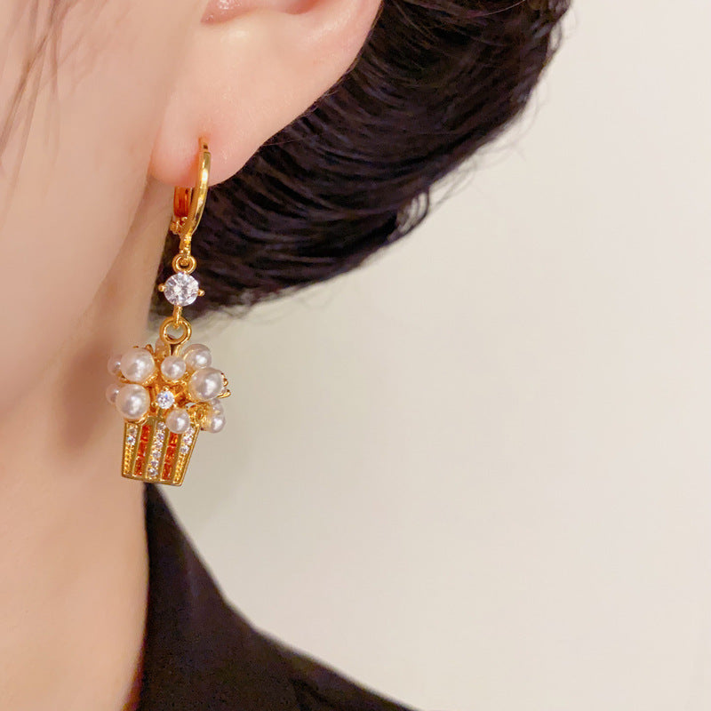 Luxury Pearl Popcorn Drop Gold Earrings – Geometric Design