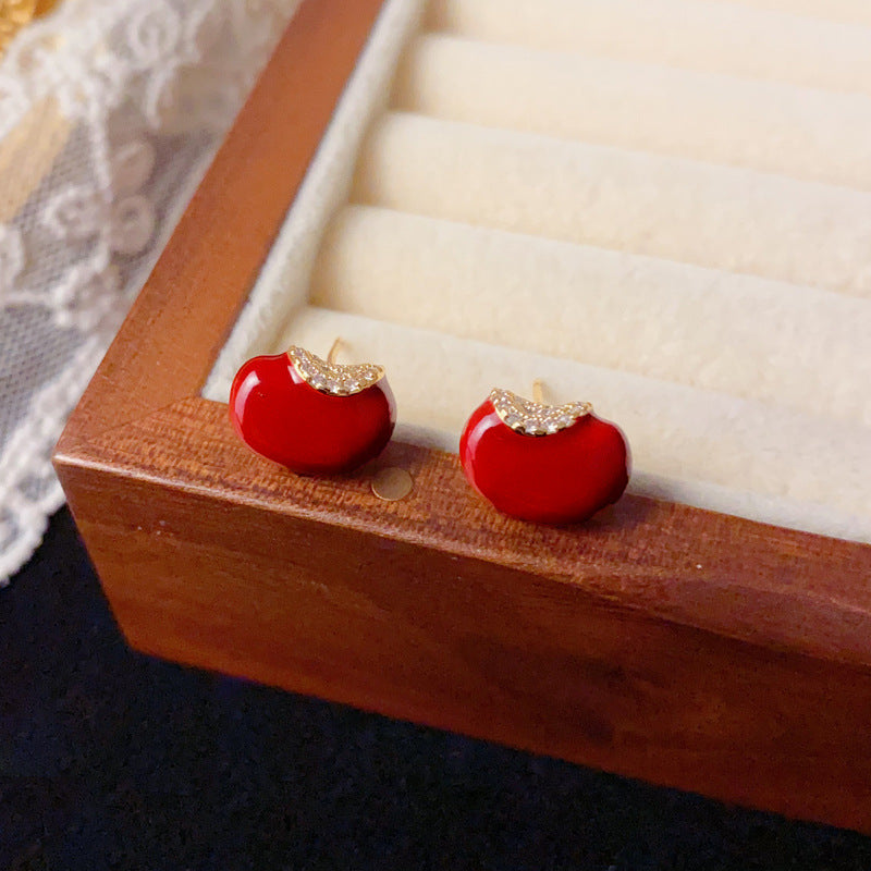 Luxury Red Enamel Yuanbao Ingot Stud Earrings – Good Fortune Design