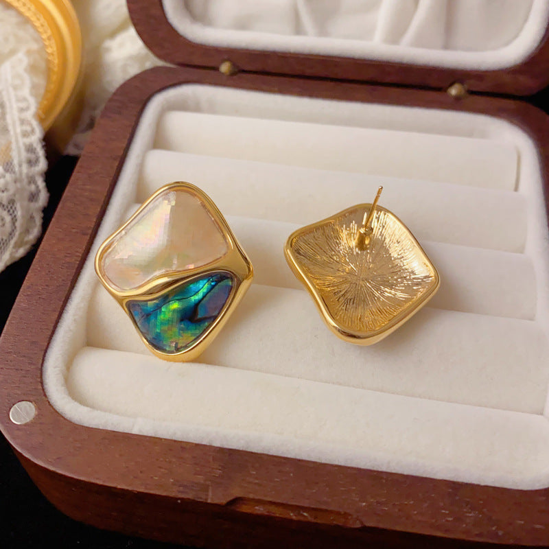 Luxury Color-Block Geometric Stud Earrings – Elegant Retro Design