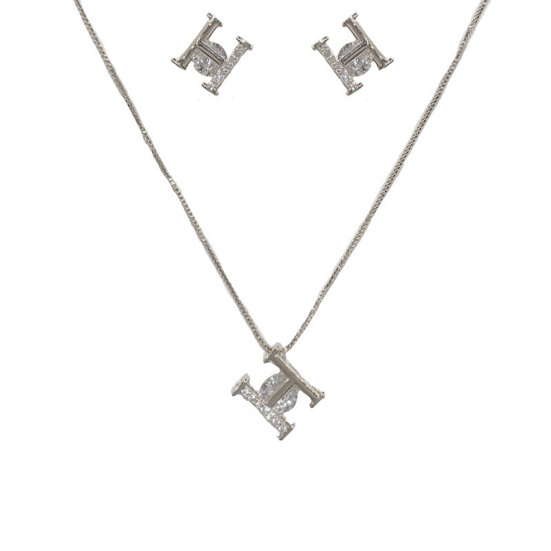 14K Gold-Plated Zircon H Letter Set Earrings-Elegant Minimalist Design