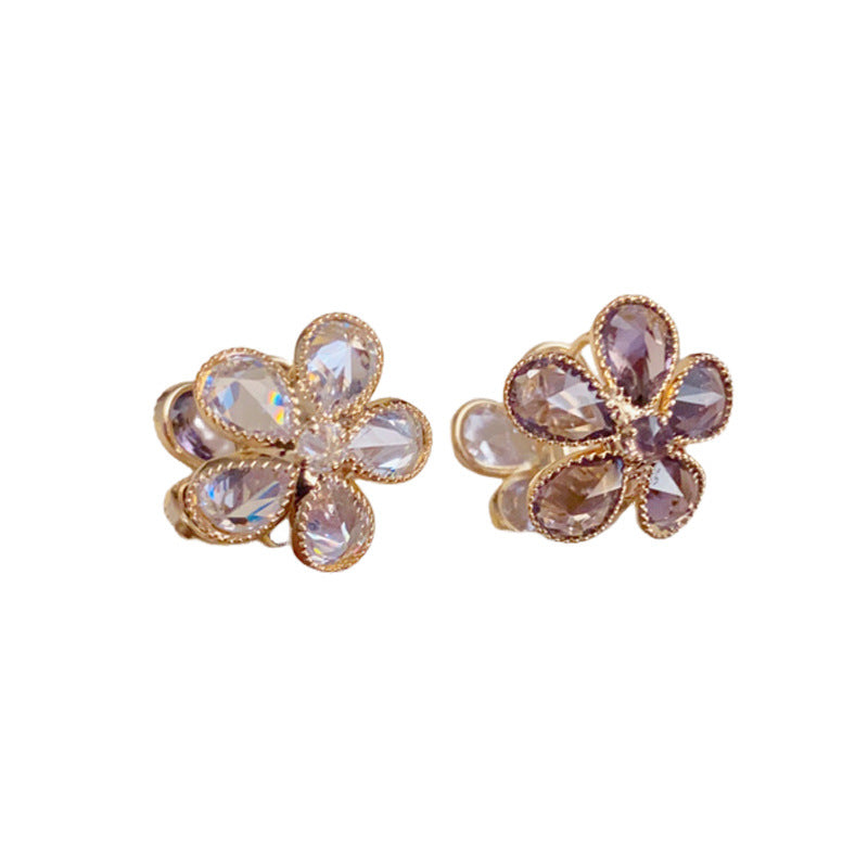 Luxury Full-Zircon Double-Sided Petal Earrings – Floral Design