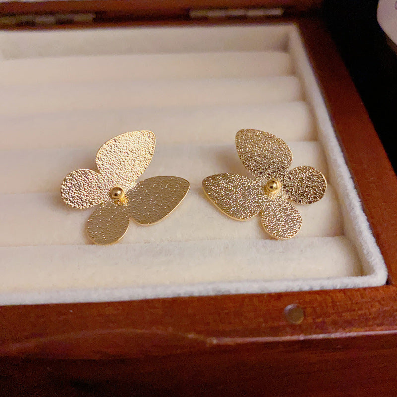 14K Gold Sandblasted Butterfly Stud Earrings – Chic Minimalist Design