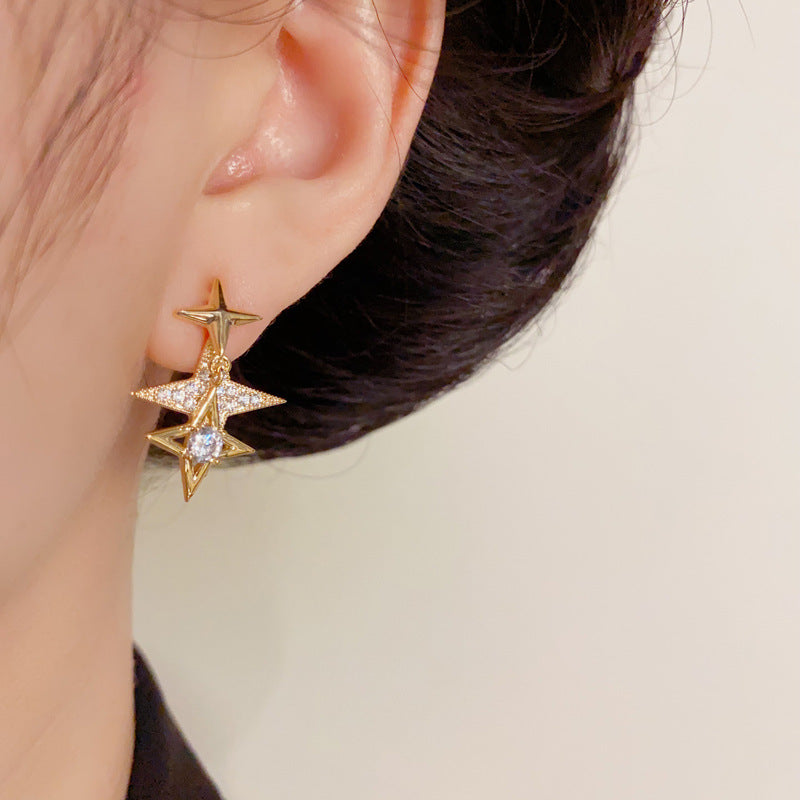 Luxury Zircon Metal Star Tassel Drop Gold Earrings – Elegant Design