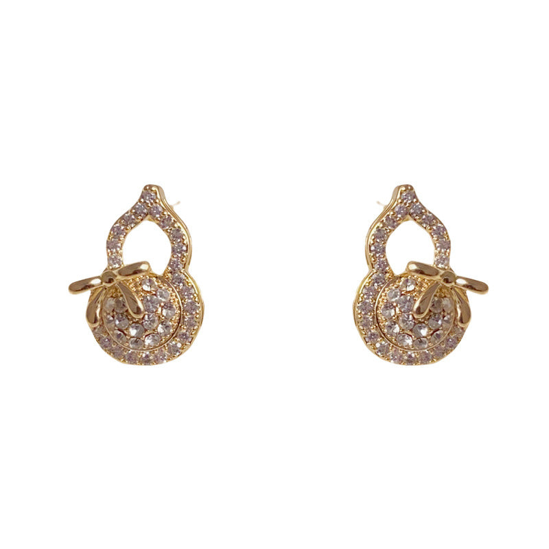 Luxury Full-Zircon Bow Gourd Stud Earrings – Elegant Design