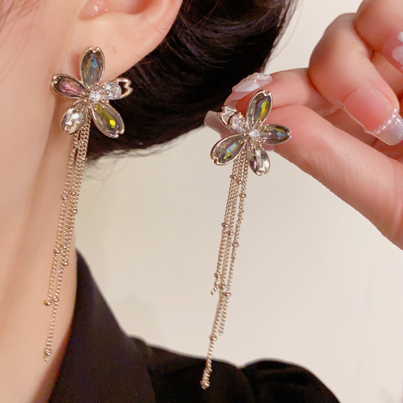 Elegant Light Coffee Gold Petal Tassel Drop Earrings – Floral Design