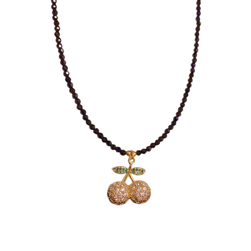 Minimalist Cherry Black Crystal Rhinestone Necklace – Clavicle Chain