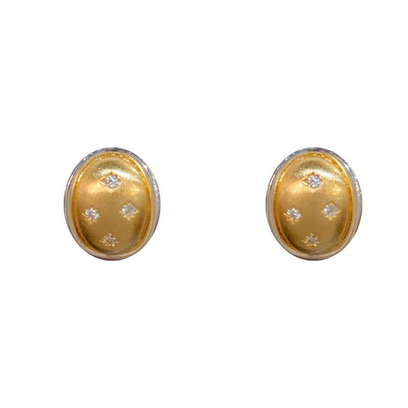 14K Gold-Plated Color-Block Star Oval Stud Earrings -Retro Chic Design