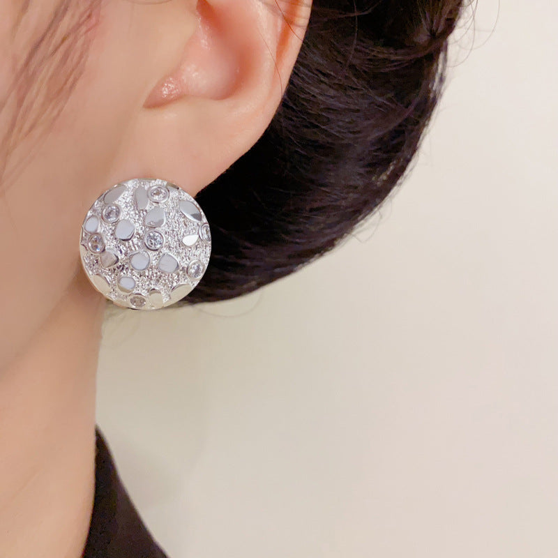 Luxury Full-Zircon Textured Round Stud Earrings – Elegant Design