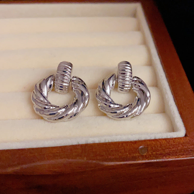 14K Gold-Plated Metal Geometric Braided Circle Earrings- Vintage Style