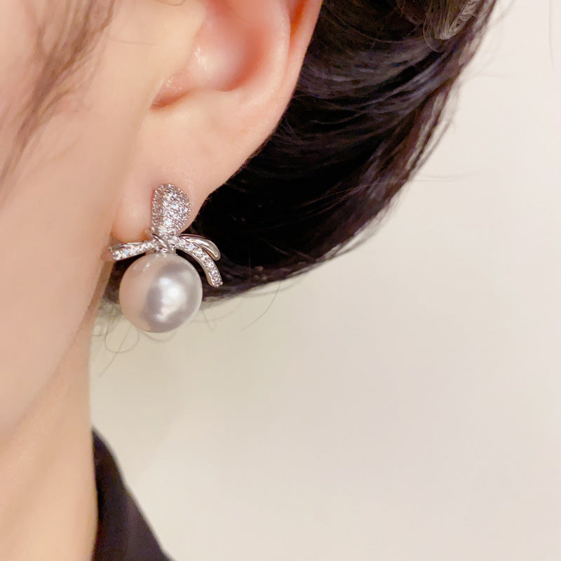 14K Gold S925 Silver Needle Zircon Pearl Stud Earrings– Elegant Design