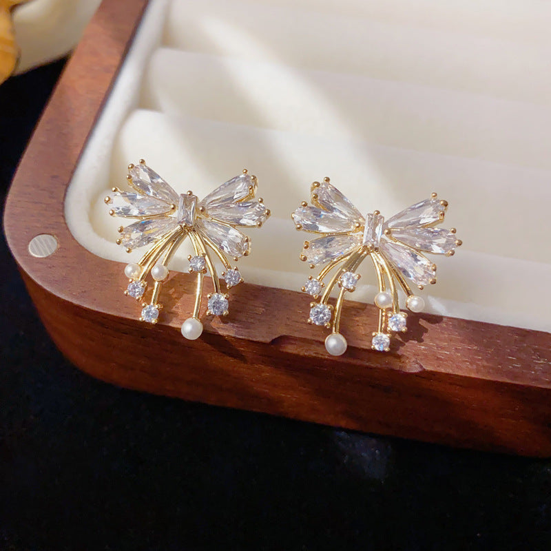 Elegant Zircon Bow Stud Earrings – Copper Needle Earrings