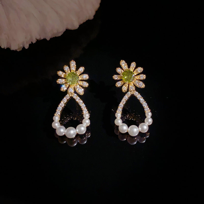 14K Gold-Plated Zircon Sunburst Waterdrop Earrings - Elegant Design