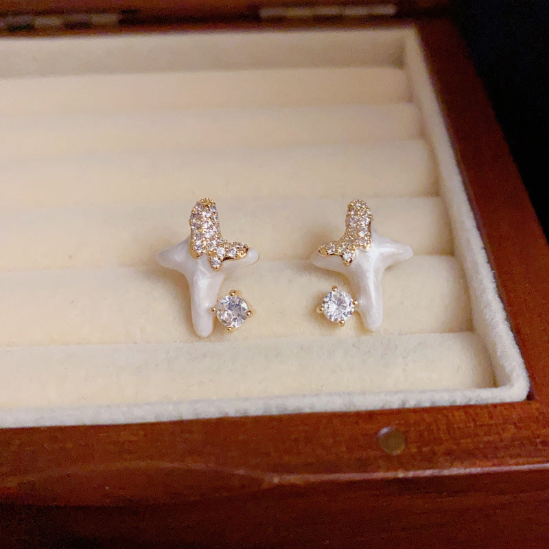 14K Gold-Plated Dainty Enamel Star Stud Earrings – s925 Silver Posts