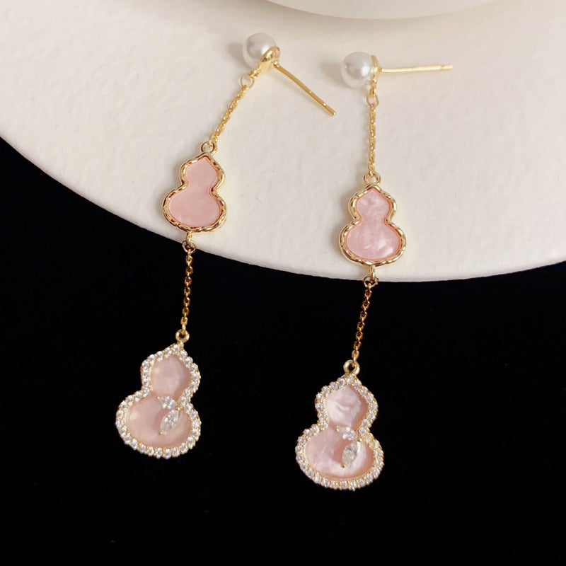 Eaioncol Gourd Tassel CZ Drop Earrings Pink White
