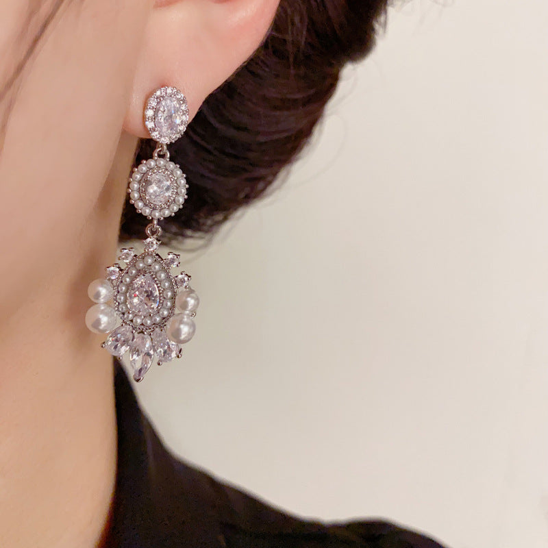 14K Gold-Plated Pearls & Zircon Drop Tassel Earrings - Elegant Design