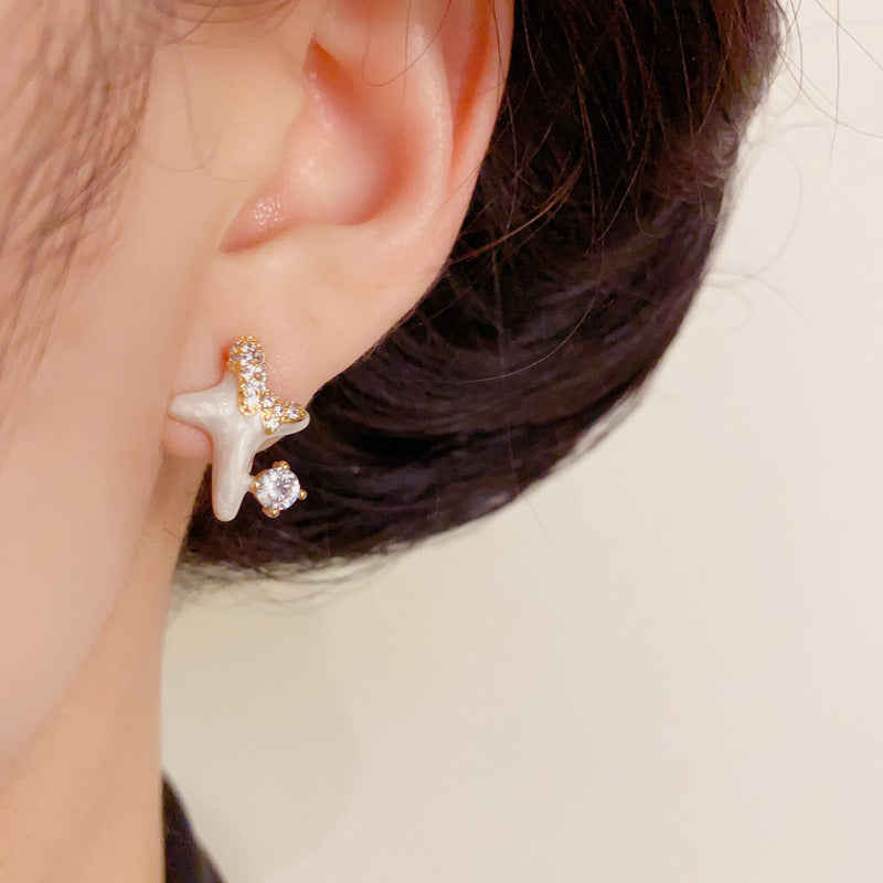 14K Gold-Plated Dainty Enamel Star Stud Earrings – s925 Silver Posts