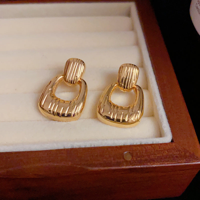 18K Gold-Plated Metal Geometric Earrings - Chic Minimalist Design