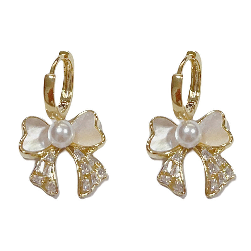 14K Gold-Plated Shell Zircon Bow Ear Cuffs – Elegant Chic Design