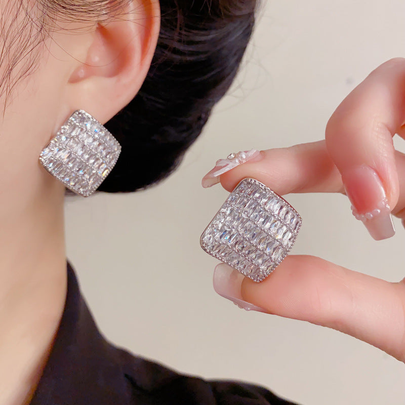 Eaioncol Full CZ Rhombus Stud Earrings Gold Silver