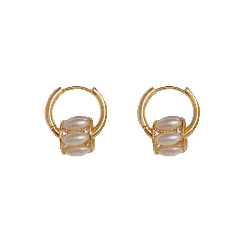 Elegant Pearl Round Ring Dual-Wear Gold Earrings – Geometric Design