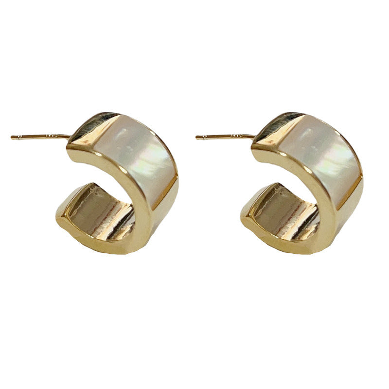 14K Gold-Plated Geometric Shell C-Shaped Earrings – Minimalist Design