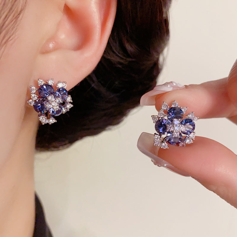 14K Gold-Plated Full Zircon Petal Earrings – Elegant Sparkling Design