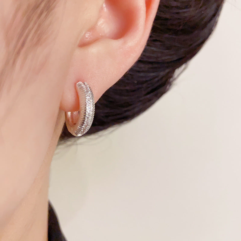 14K Gold Small Zircon Hoop Earrings – Minimalist Luxury Design