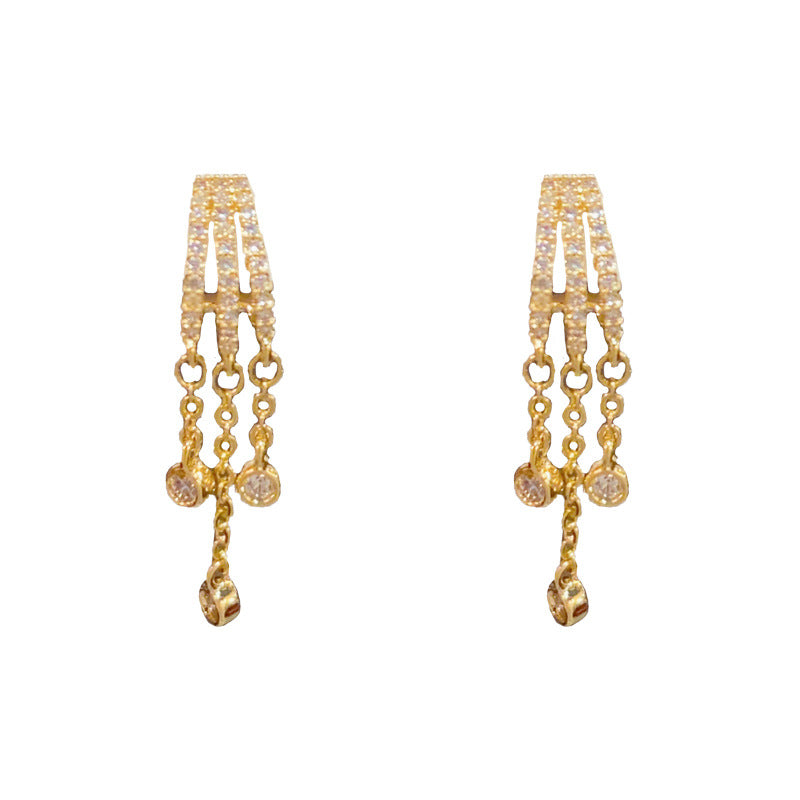 Luxury Zircon Triple Tassel Drop Earrings – Elegant Design