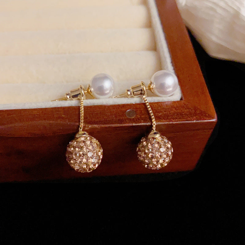 Luxury Pearl Dual-Wear Zircon Sphere Drop Earrings – Geometric Design
