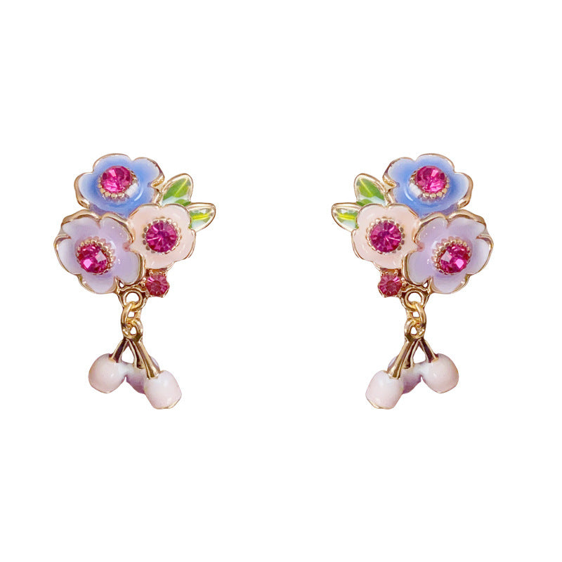 Luxury Colorful Enamel Flower Tassel Drop gold Earrings– Silver Needle