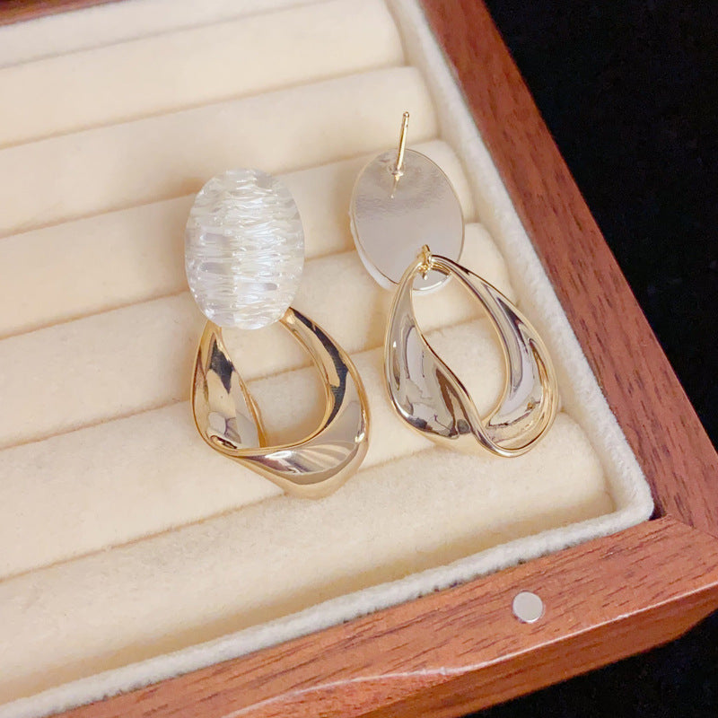 Eaioncol Oval Metal Geometric Drop Earrings Gold