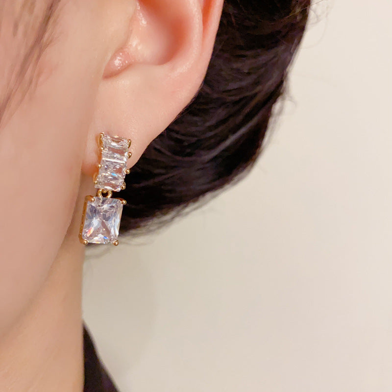 14K Gold-Plated Zircon Square Drop Earrings – Elegant & Sparkling
