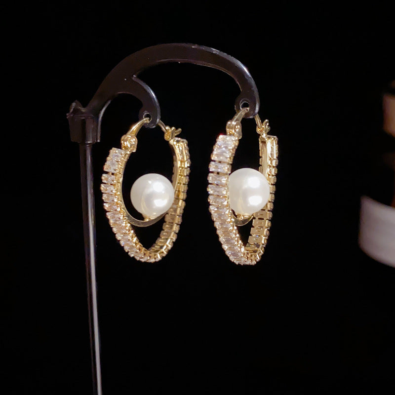 14K Gold-Plated Zircon Chain Tassel Hoop Earrings -Elegant Chic Design