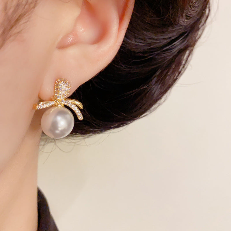 14K Gold S925 Silver Needle Zircon Pearl Stud Earrings– Elegant Design