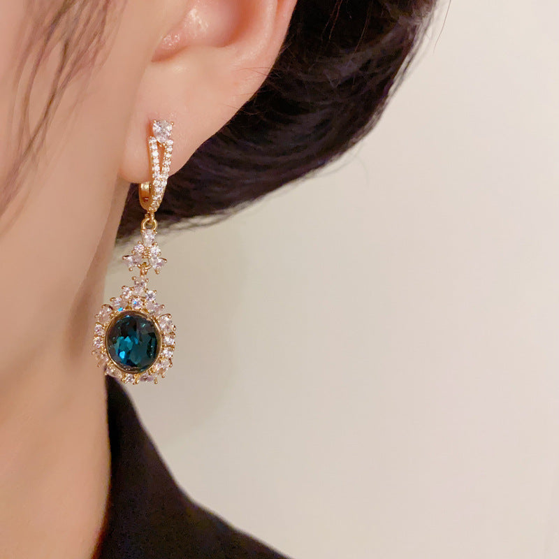 Luxury Zircon Blue Diamond Tassel Drop Earrings – Geometric Design